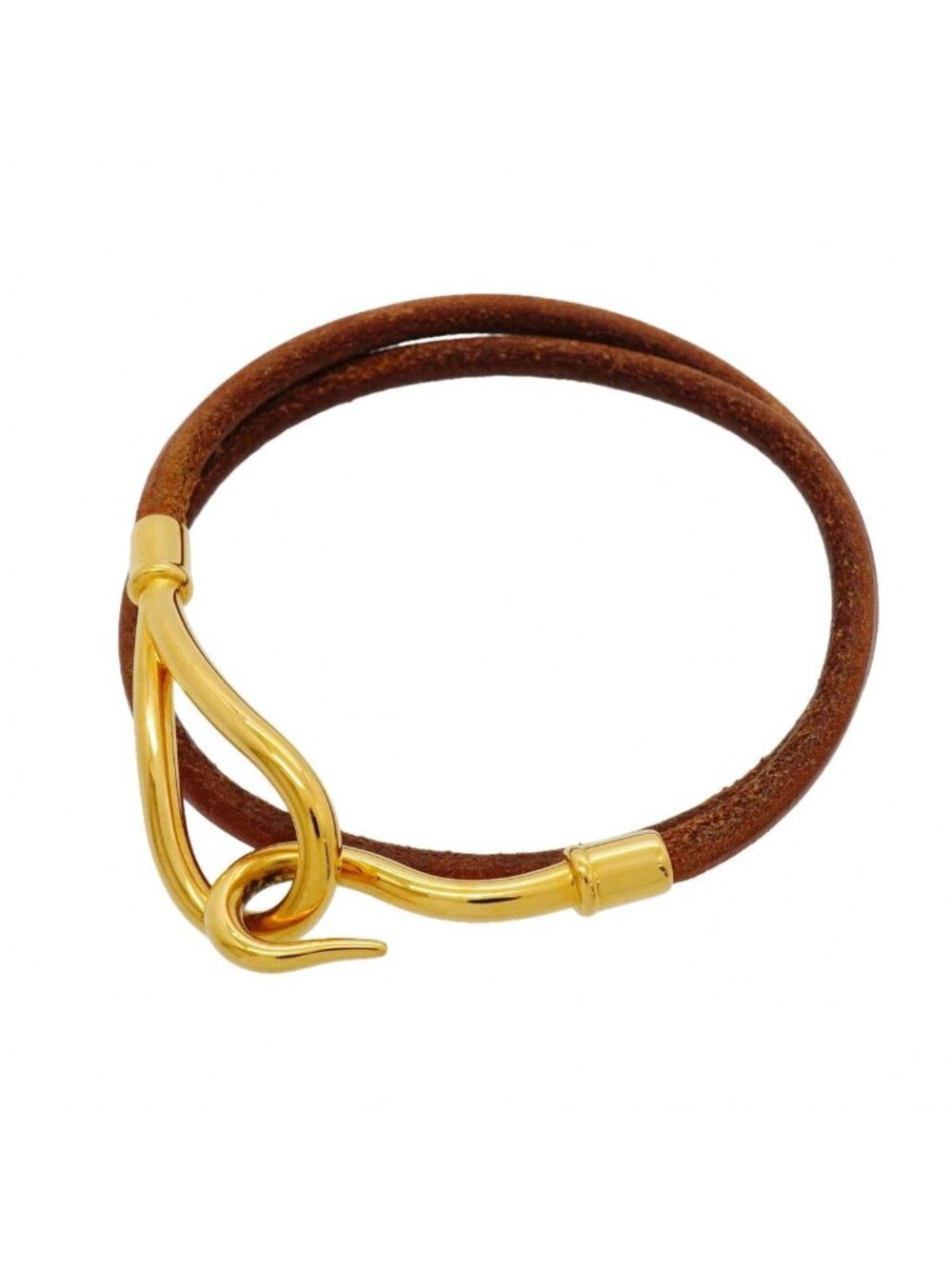 Hermes Bracelet Jumbo Hook Gold Plated Leather Brown